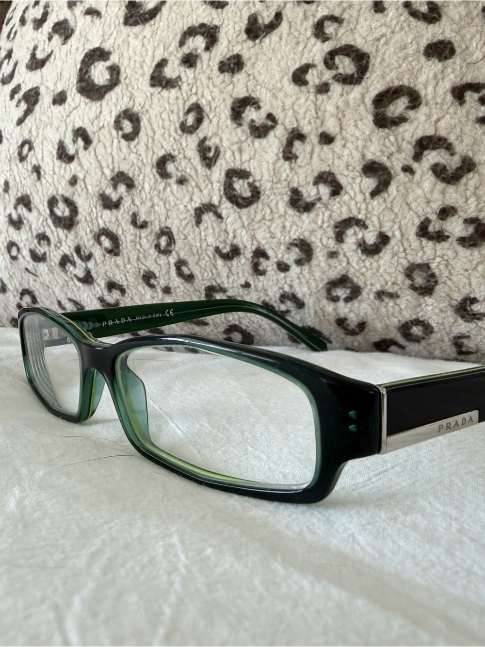 Prada Unisex Green Rectangular Eyeglass Frames